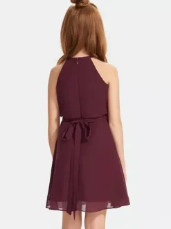 Robes de demoiselle d'honneur blanches Robes pour occasions spéciales Robes de demoiselle d'honneur bordeaux en mousseline de soie sans manches à décolleté conçu