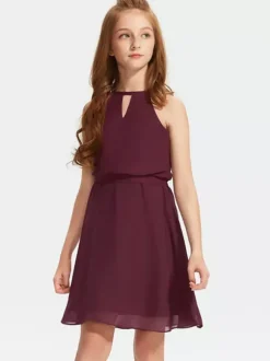Robes de demoiselle d'honneur blanches Robes pour occasions spéciales Robes de demoiselle d'honneur bordeaux en mousseline de soie sans manches à décolleté conçu