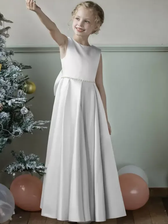Robes de demoiselle d'honneur de mariage robes d'occasion spéciale bleu gris n艙uds sans manches