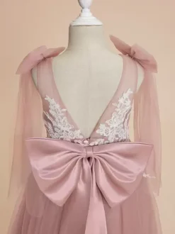 Robes de demoiselle d'honneur de mariage robes d'occasion spéciale n艙uds roses sans manches