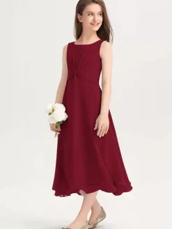 Robes de demoiselle d'honneur blanches Robes pour occasions spéciales Robes de demoiselle d'honneur violettes en mousseline de soie sans manches à col bijou