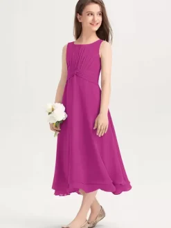 Robes de demoiselle d'honneur blanches Robes pour occasions spéciales Robes de demoiselle d'honneur violettes en mousseline de soie sans manches à col bijou