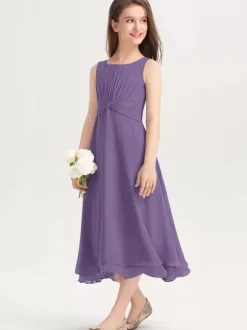 Robes de demoiselle d'honneur blanches Robes pour occasions spéciales Robes de demoiselle d'honneur violettes en mousseline de soie sans manches à col bijou