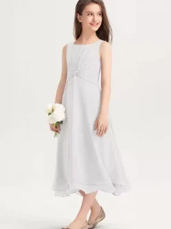 Robes de demoiselle d'honneur blanches Robes pour occasions spéciales Robes de demoiselle d'honneur violettes en mousseline de soie sans manches à col bijou
