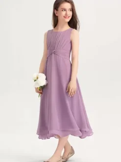 Robes de demoiselle d'honneur blanches Robes pour occasions spéciales Robes de demoiselle d'honneur violettes en mousseline de soie sans manches à col bijou