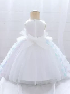 Robes de demoiselle d'honneur blanches robes d'occasion spéciale dentelle rose sans manches col bijou robes de demoiselle d'honneur
