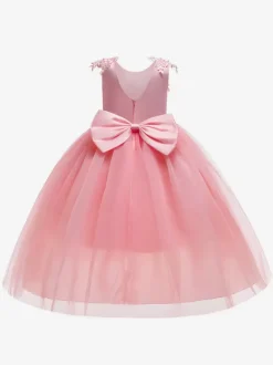 Robes de demoiselle d'honneur blanches robes d'occasion spéciale en Tulle rose sans manches col bijou robes de demoiselle d'honneur