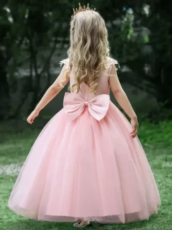 Robes de demoiselle d'honneur blanches robes d'occasion spéciale en Tulle rose sans manches col bijou robes de demoiselle d'honneur