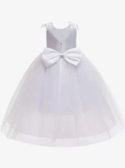 Robes de demoiselle d'honneur blanches robes d'occasion spéciale en Tulle rose sans manches col bijou robes de demoiselle d'honneur