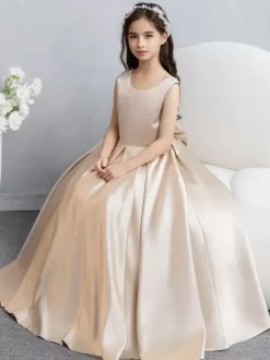Robes de demoiselle d'honneur de mariage Robes d'occasion spéciale Champagne Arcs sans manches