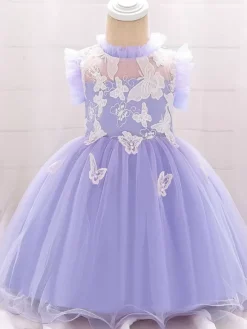 Robes de demoiselle d'honneur blanches robes d'occasion spéciale dentelle bleue sans manches col bijou robes de demoiselle d'honneur