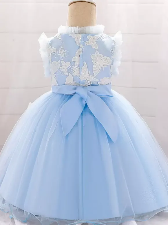 Robes de demoiselle d'honneur blanches robes d'occasion spéciale dentelle bleue sans manches col bijou robes de demoiselle d'honneur