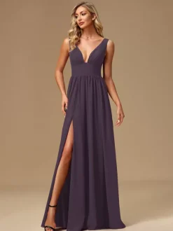 Robes de demoiselle d'honneur robe de bal longueur au sol fermeture éclair en mousseline de soie robe de bal
