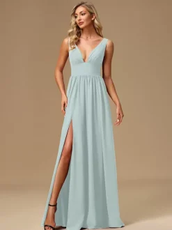 Robes de demoiselle d'honneur robe de bal longueur au sol fermeture éclair en mousseline de soie robe de bal