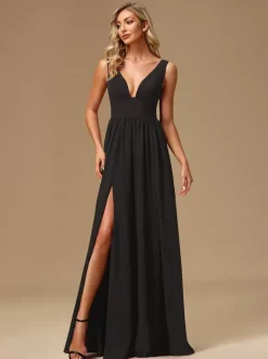 Robes de demoiselle d'honneur robe de bal longueur au sol fermeture éclair en mousseline de soie robe de bal