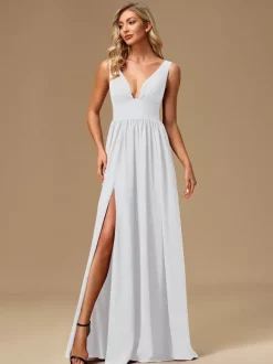 Robes de demoiselle d'honneur robe de bal longueur au sol fermeture éclair en mousseline de soie robe de bal