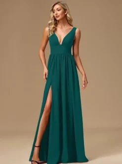 Robes de demoiselle d'honneur robe de bal longueur au sol fermeture éclair en mousseline de soie robe de bal