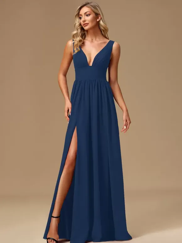 Robes de demoiselle d'honneur robe de bal longueur au sol fermeture éclair en mousseline de soie robe de bal