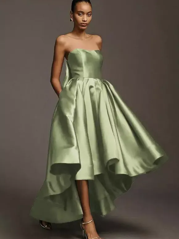 Robes de demoiselle d'honneur en tissu satiné ligne a longueur au sol robe de soirée de mariage
