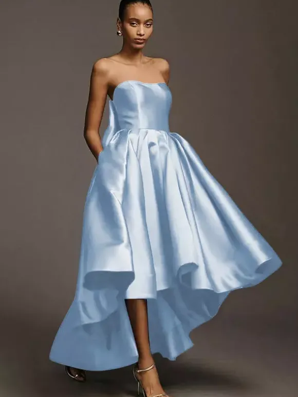Robes de demoiselle d'honneur en tissu satiné ligne a longueur au sol robe de soirée de mariage