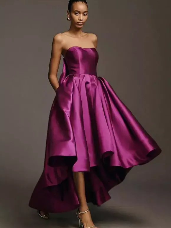 Robes de demoiselle d'honneur en tissu satiné ligne a longueur au sol robe de soirée de mariage