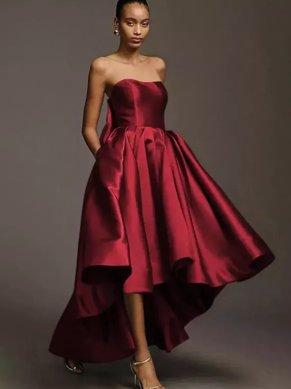 Robes de demoiselle d'honneur en tissu satiné ligne a longueur au sol robe de soirée de mariage