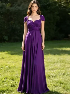 Robes de demoiselle d'honneur en mousseline coupe trapèze longueur au sol robes de soirée