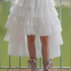 Robes de demoiselle d'honneur blanches en tulle ivoire sans manches à col bijou