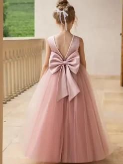Robes de demoiselle d'honneur de mariage robes d'occasion spéciale n艙uds roses sans manches