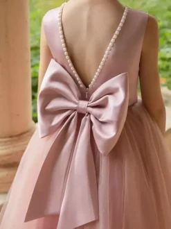 Robes de demoiselle d'honneur de mariage robes d'occasion spéciale n艙uds roses sans manches