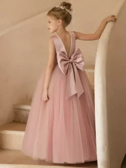 Robes de demoiselle d'honneur de mariage robes d'occasion spéciale n艙uds roses sans manches