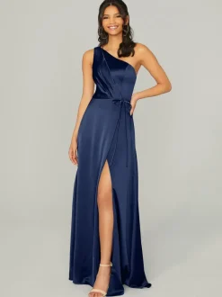 Robes de demoiselle d'honneur en tissu satiné ligne a longueur au sol robe de soirée de mariage