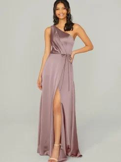 Robes de demoiselle d'honneur en tissu satiné ligne a longueur au sol robe de soirée de mariage