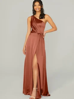 Robes de demoiselle d'honneur en tissu satiné ligne a longueur au sol robe de soirée de mariage
