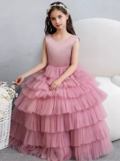 Robes de demoiselle d'honneur de mariage robes d'occasion spéciale rose fuchsia n艙uds sans manches