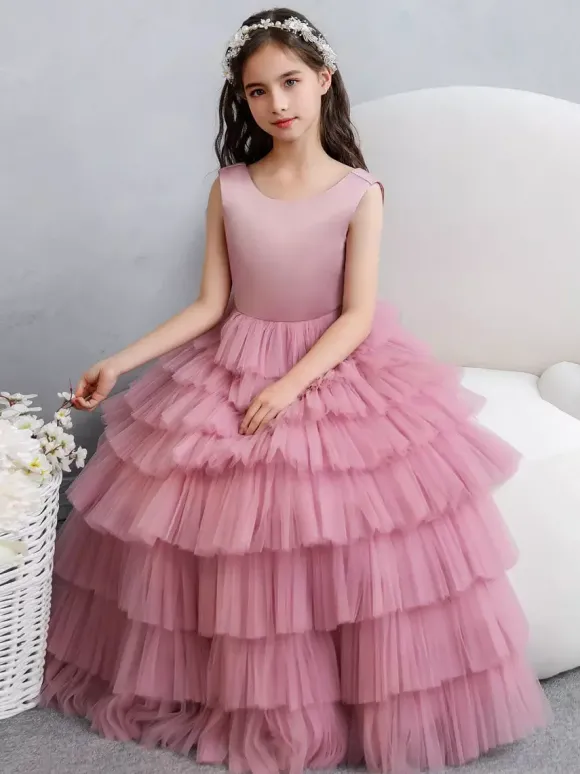 Robes de demoiselle d'honneur de mariage robes d'occasion spéciale rose fuchsia n艙uds sans manches