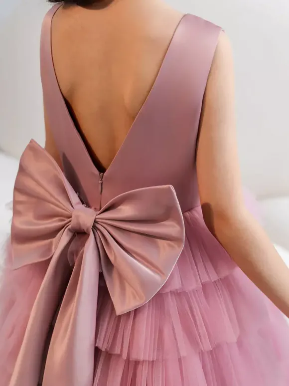 Robes de demoiselle d'honneur de mariage robes d'occasion spéciale rose fuchsia n艙uds sans manches