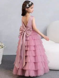 Robes de demoiselle d'honneur de mariage robes d'occasion spéciale rose fuchsia n艙uds sans manches