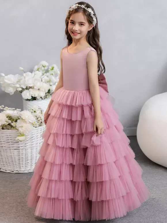 Robes de demoiselle d'honneur de mariage robes d'occasion spéciale rose fuchsia n艙uds sans manches