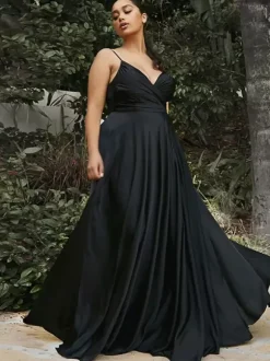 Robes de demoiselle d'honneur ligne a longueur au sol fermeture éclair tissu satiné robe de soirée de mariage
