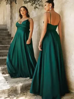 Robes de demoiselle d'honneur ligne a longueur au sol fermeture éclair tissu satiné robe de soirée de mariage