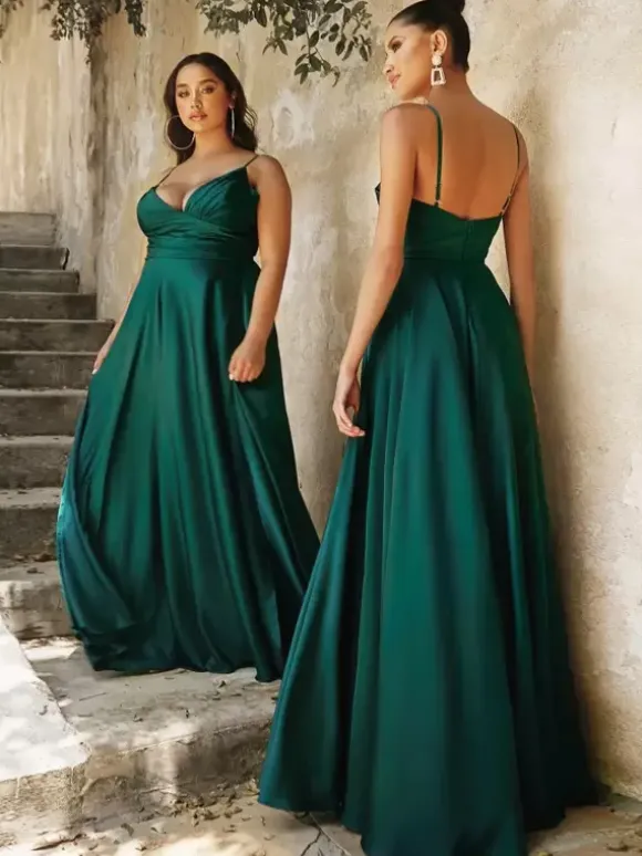 Robes de demoiselle d'honneur ligne a longueur au sol fermeture éclair tissu satiné robe de soirée de mariage