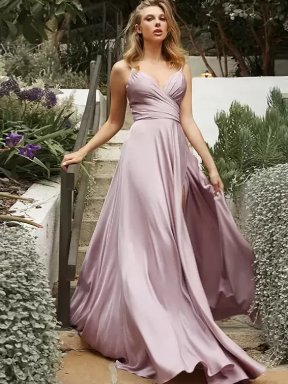 Robes de demoiselle d'honneur ligne a longueur au sol fermeture éclair tissu satiné robe de soirée de mariage