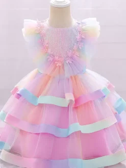 Robes de demoiselle d'honneur blanches robes d'occasion spéciale dentelle rose manches courtes col bijou robes de demoiselle d'honneur