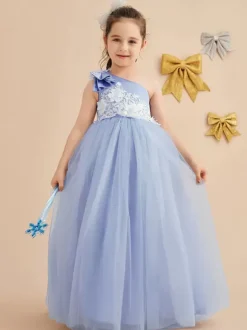 Robes de demoiselle d'honneur de mariage robes d'occasion spéciale bleu bébé n艙uds sans manches