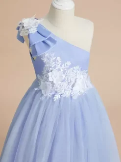 Robes de demoiselle d'honneur de mariage robes d'occasion spéciale bleu bébé n艙uds sans manches