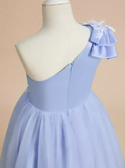 Robes de demoiselle d'honneur de mariage robes d'occasion spéciale bleu bébé n艙uds sans manches