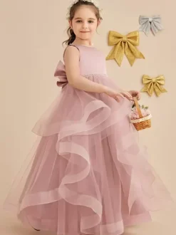 Robes de demoiselle d'honneur de mariage robes d'occasion spéciale n艙uds roses sans manches