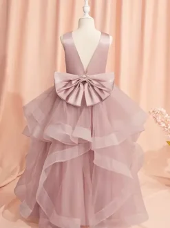 Robes de demoiselle d'honneur de mariage robes d'occasion spéciale n艙uds roses sans manches