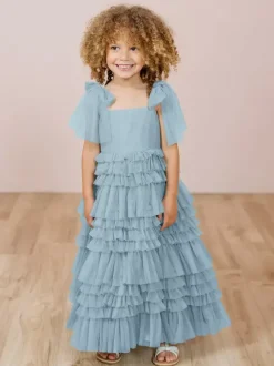 Robes de fille de fleur blanche Blush rose Tulle sans manches bijou cou robes de fille de fleur